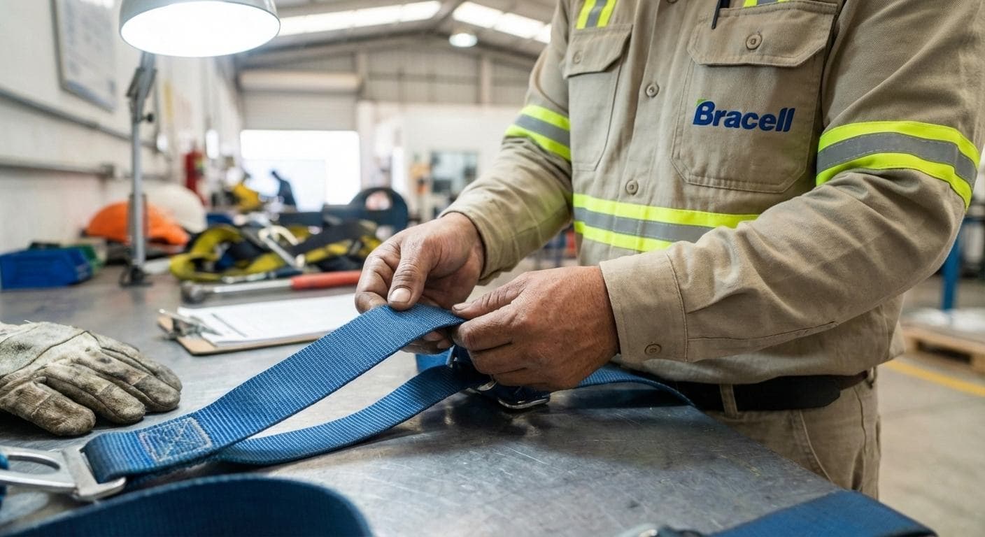 Profissional inspecionando equipamento de segurança
