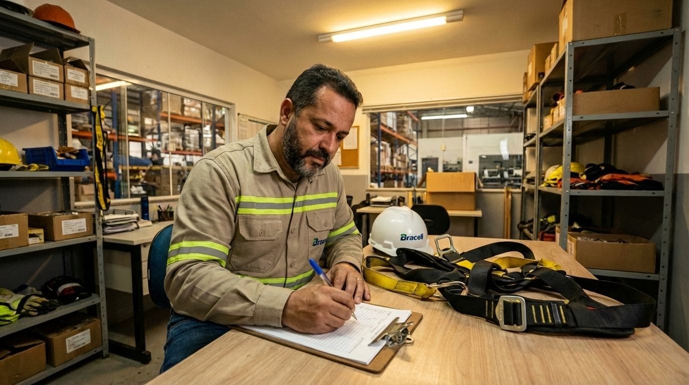 Profissional registrando inspeção de equipamento
